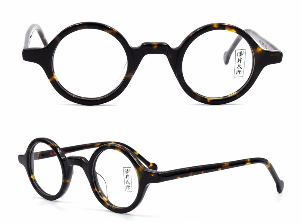 Marcos redondos de anteojos Vintage de 38mm, gafas hechas a mano de madera, pequeños: Tortoise