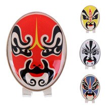 Peking opera maske legeret golfboldmarkør med magnetisk hatklip golfspiller golf tilbehør - 4 farver