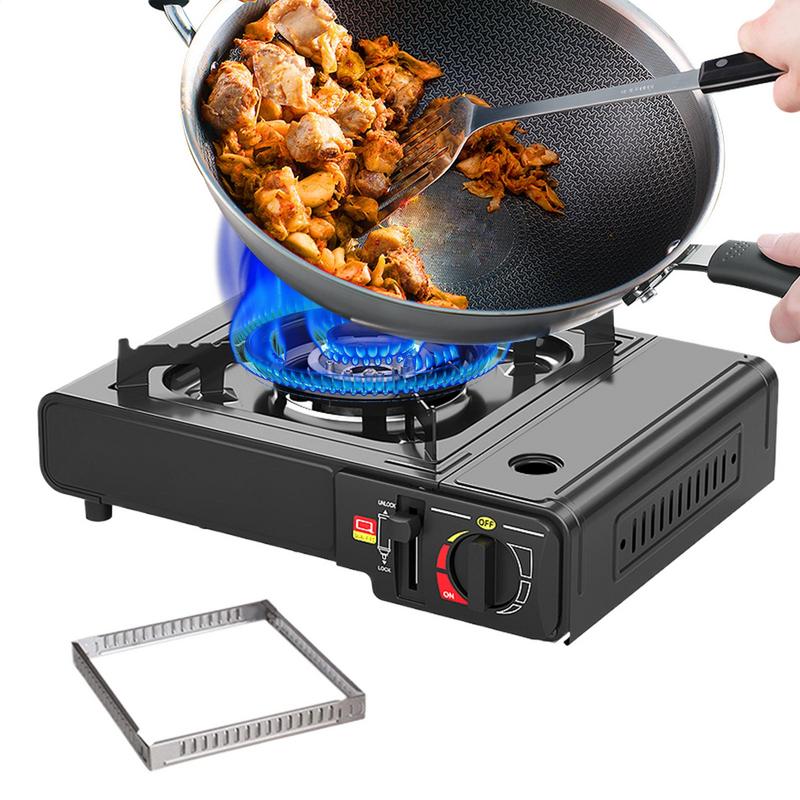 Estufa de Cassette portátil para acampar, estufa compacta para acampar al aire libre, quemador potente, cocina resistente, accesorios de cocina para viajes