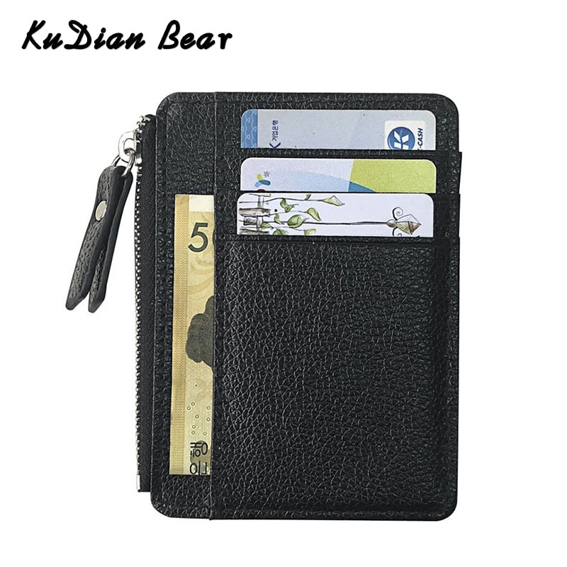 KUDIAN ours mince crédit porte-carte Mini portefeuille avec fermeture à glissière poche à monnaie hommes en cuir PU étui pour carte d'identité Porta Tarjetas BID258 PM49