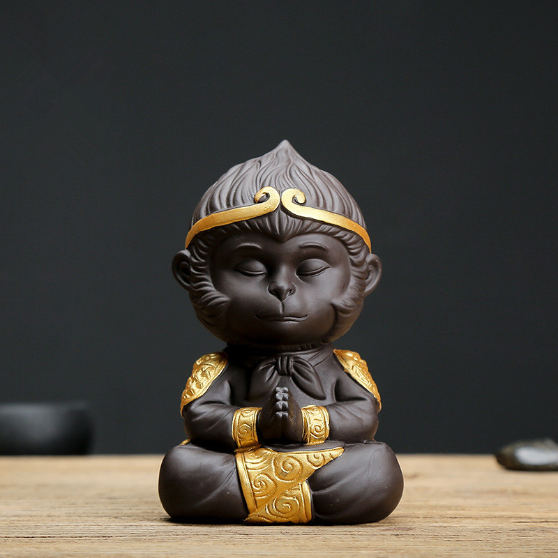 Zisha Sun Wukong tea pet statuette, Chinese Kung Fu tea set decoration, Qitian Dasheng fighting god home decoration crafts: 3