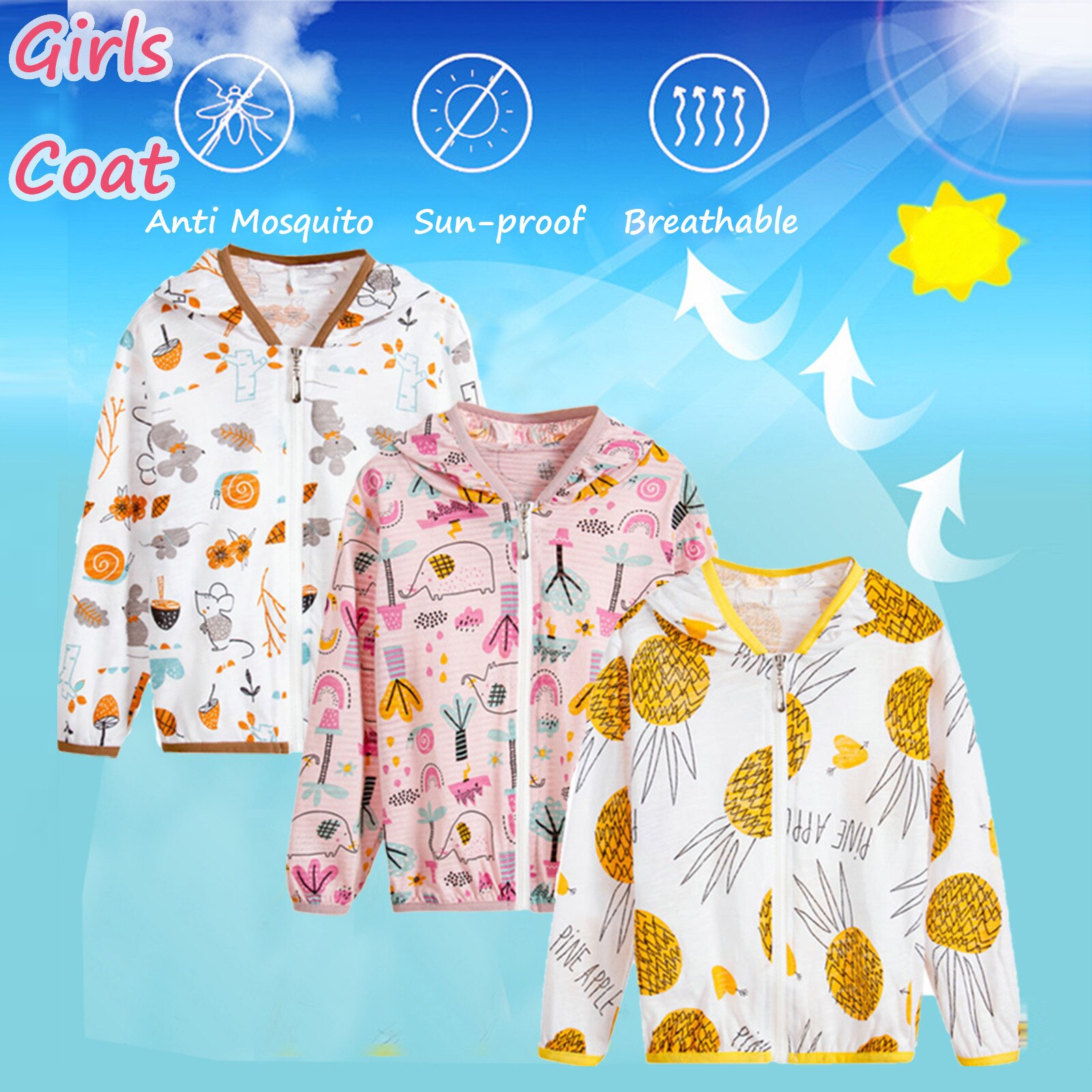 Summer Style Toddler Kids Boys Girls Cartoon Sunscreen Jackets Hooded Outerwear Zipper Coats Vogue Sun Protection Clothing