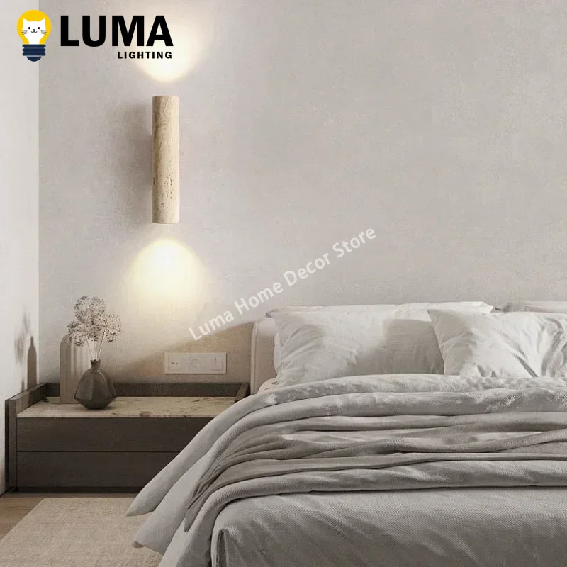 Wabi Sabi Style jaune travertin applique Vintage pierre et bois applique lumière pour chambre chevet salon escalier décor à la maison
