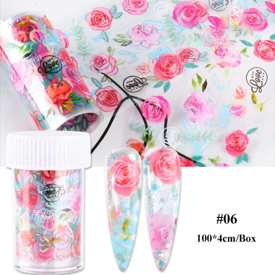 Nail Folie Decals Manicure Rose Bloem Hart Lijm Transfer Stickers Volledige Wraps Polish Sliders Tips Nail Art Decoratie TRB109: B109-06 Bottle