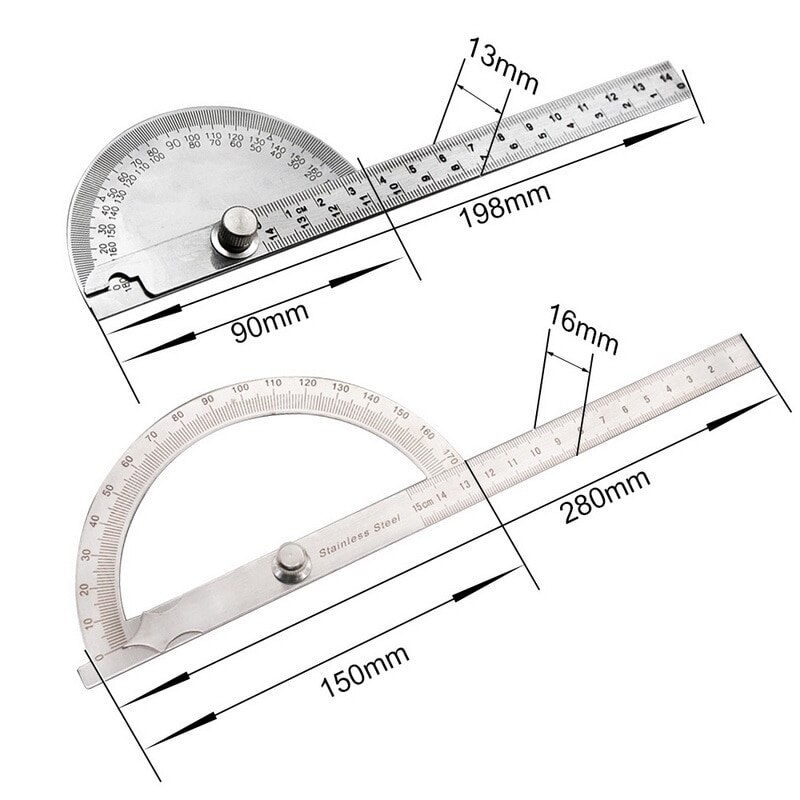 15cm 180 Degree Adjustable Protractor Multifunction Stainless Steel Roundhead Angle Ruler Mathematics Measuring Tool^*