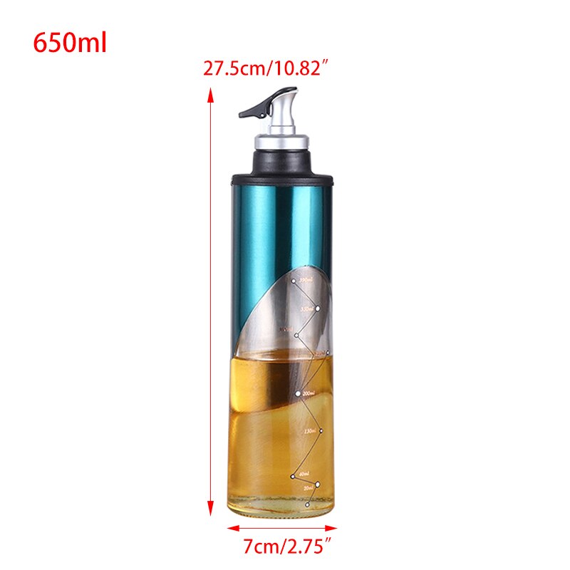 380/650ml Glass Oil Bottle Cooking Seasoning Sauce Storage Bottle Olive Oil Vinegar Dispenser Pouring Spouts Kitchen Accessories: 650ml-Blue