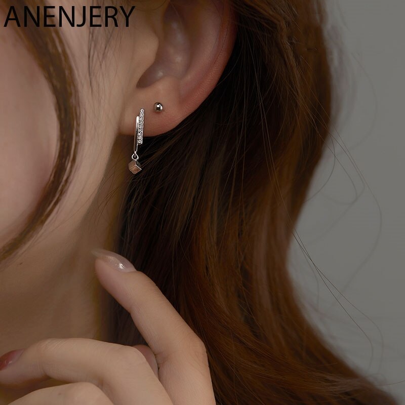 Anenjery Luxe Shiny Zirkoon Kleine Vierkante Hoop Earring Voor Vrouwen Party Dagelijks Geometrische Sieraden Accessoires S-E1298