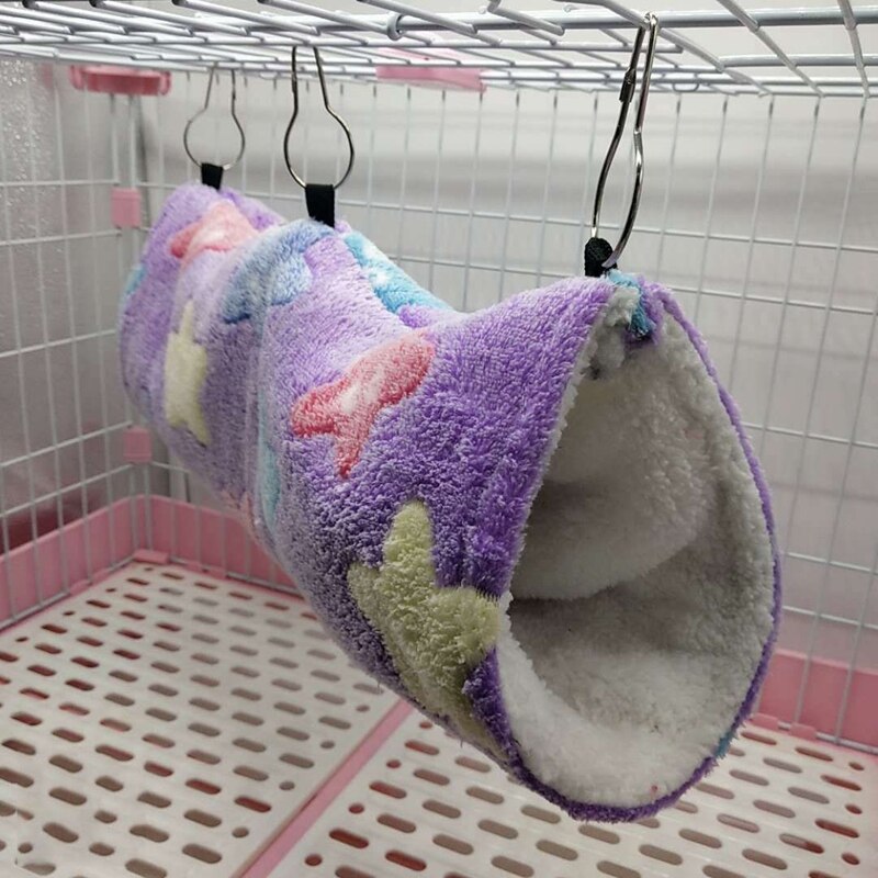 Multifunction Small Pet Tunnel Mini Animal Cage Hamster House Bed Playing Winter Warm Passage Small Pet Toy Guinea Pig Chipmunk: Star Purple