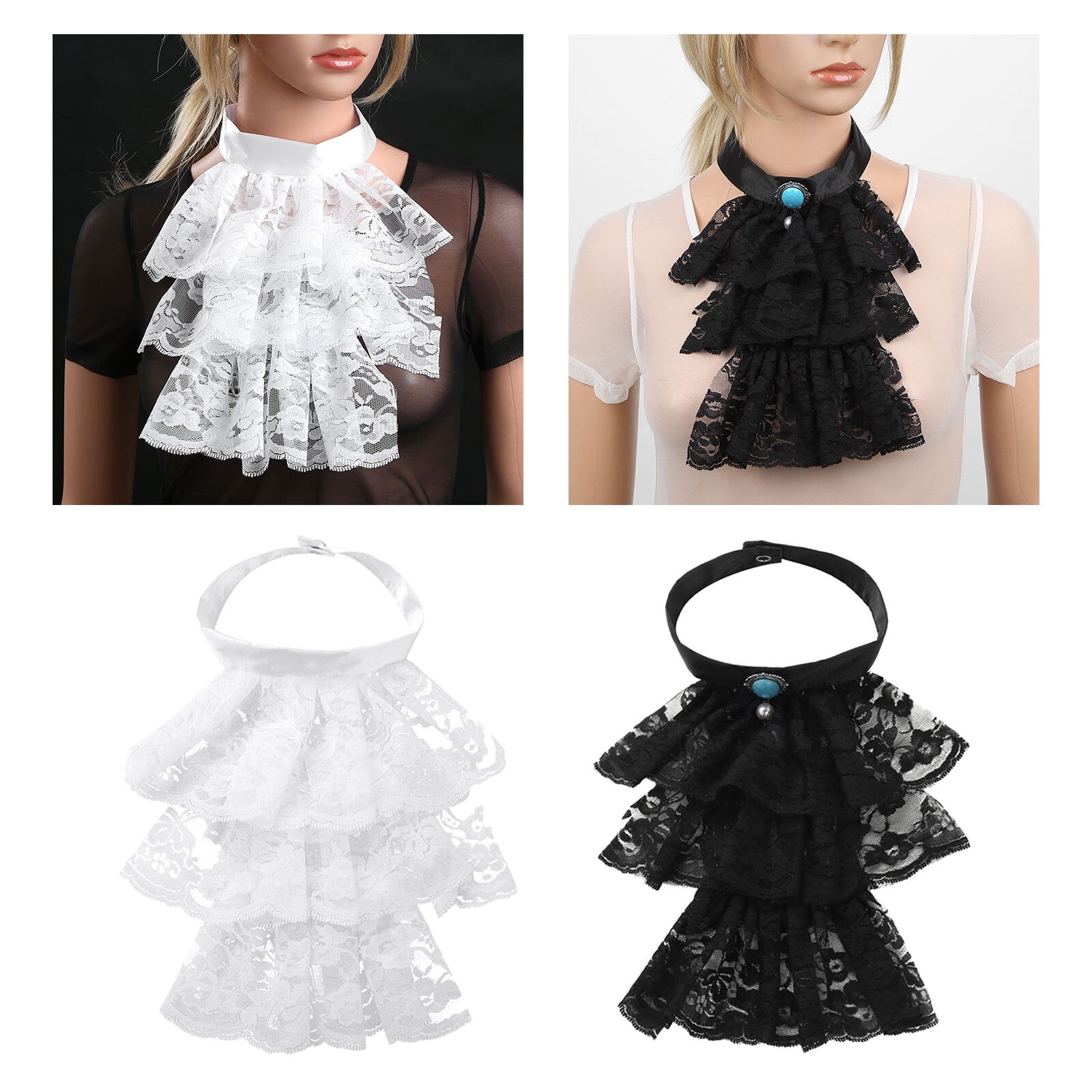 Victorian Lace Neck Gothic Collar Ruffle Tie Mini Cape Lolita Fau