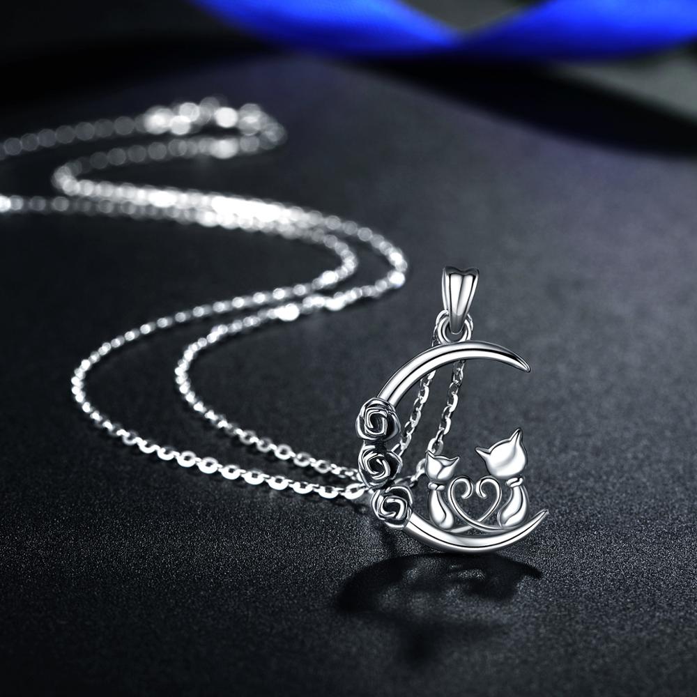 Eudora − collier pendentif en argent Sterling pour femmes, deux chats, trois roses, noir, bijoux Animal, , saint-valentin, meilleur , D483