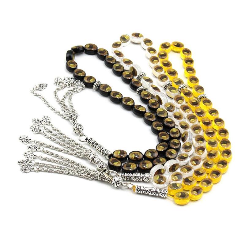 Rosario Misbaha Tasbeeh Tasbih musulmán negro pulsera cuentas Rosario de oración forma Tasbih musulmán Alá islámico redondo cuentas O1N3