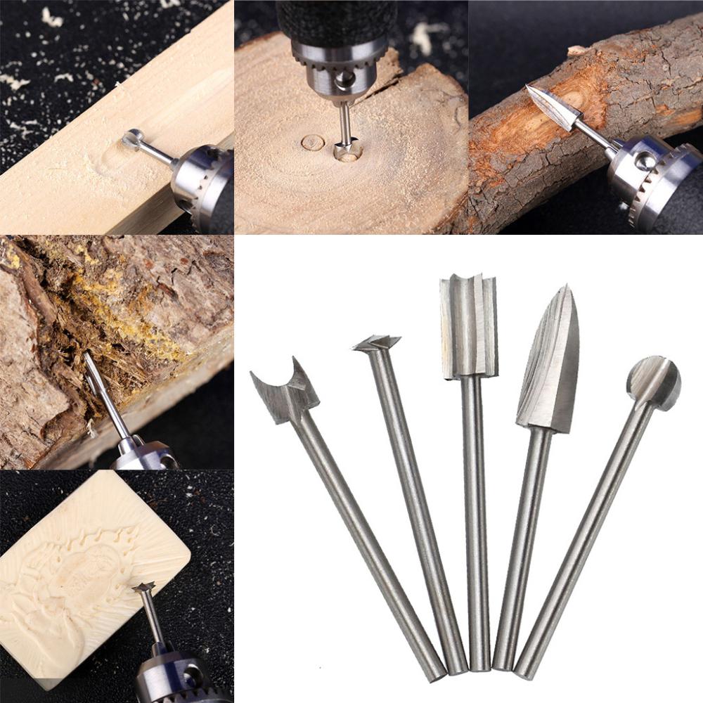 Foret de gravure sur bois en acier rapide, outil rotatif, bavure, coupe Double diamant, outils Dremel rotatifs, meulage électrique 5 pièces