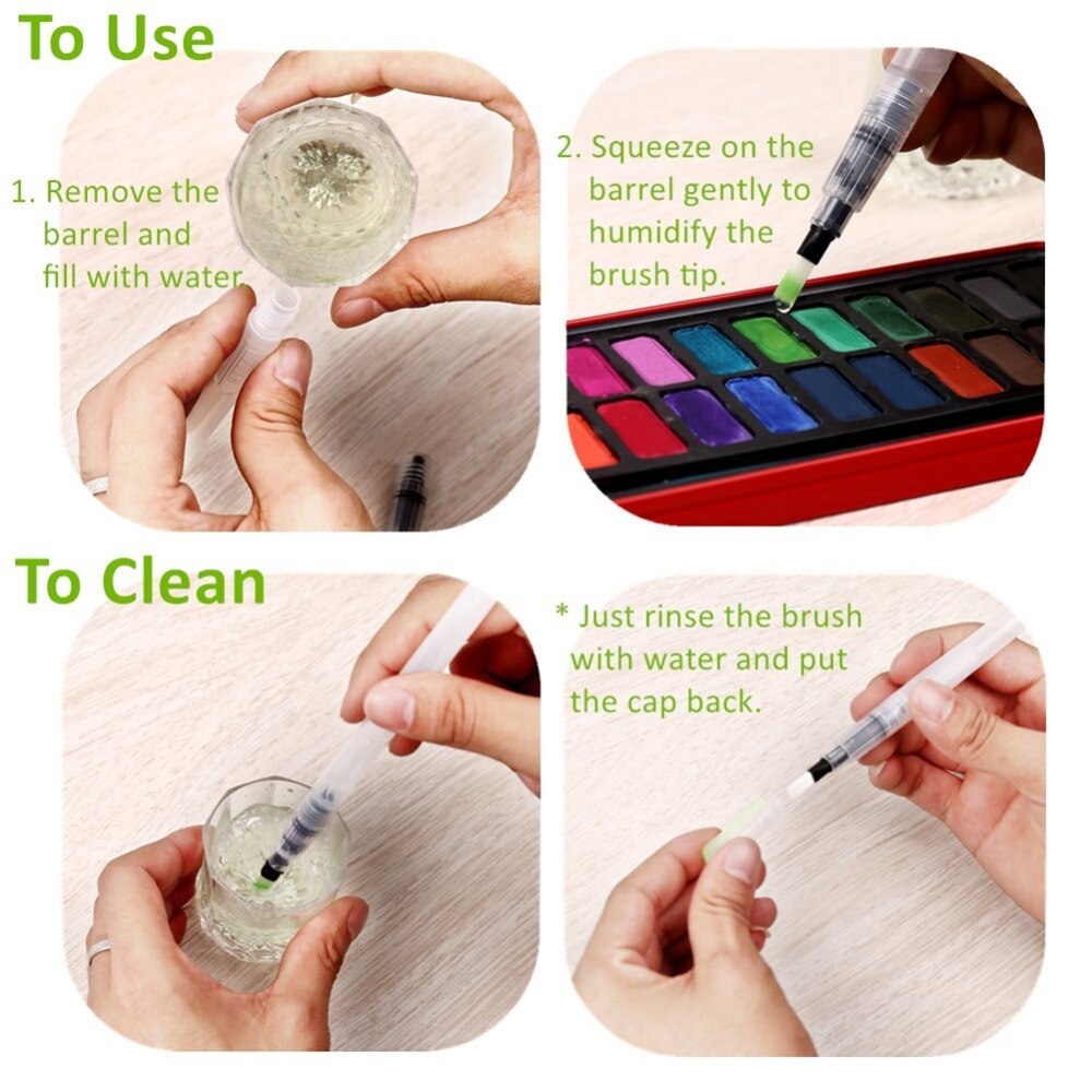 Juego de pinceles de agua de grifo de cabeza plana + redonda para niños, pluma de ropa segura y no sucia para pintar y Aprender caligrafía, 6 piezas