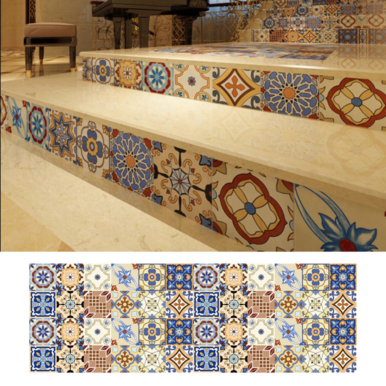 1PC Self Adhesive Retro Tile Stickers Waterproof PVC Removable Wall Stickers Decals DIY Wallpapers for Kitchen Bathroom Decor: I