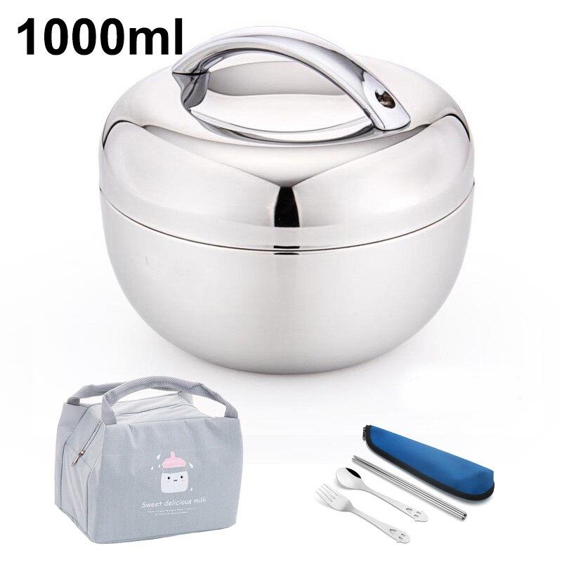 304 Stainless Steel Double Wall Vacuum Thermal Lunch Box For Kids Office Food Storage Container School Insulation Bento Box Set: Red