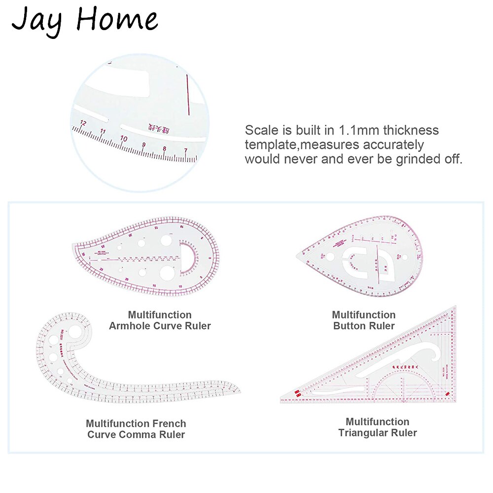 4Pcs T-Shirt Guide Ruler Alignment Tool &amp;4Pcs Metric French Curve Ruler Clear Sewing Ruler Set for Clothing Drafting Tool