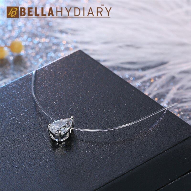 Trendy WaterDrop Transparent Angelschnur Halskette Silber Unsichtbare Kette Halsketten Anhänger Strass Choker Halsketten Collier