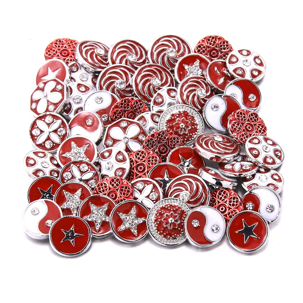 Lot de 10 boutons à pression en métal pour Bracelet, Style, mélange de bijoux, 12mm, strass fleur, Mini boutons pression pour Bracelet: AX164-RE