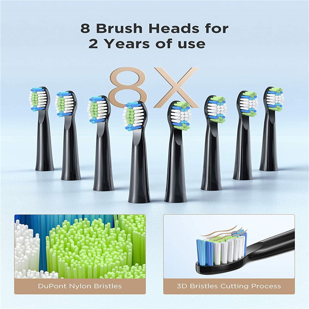 Fairywill-cepillo de dientes eléctrico sónico para adulto, recargable por USB, resistente al agua, 8 cabezales de repuesto