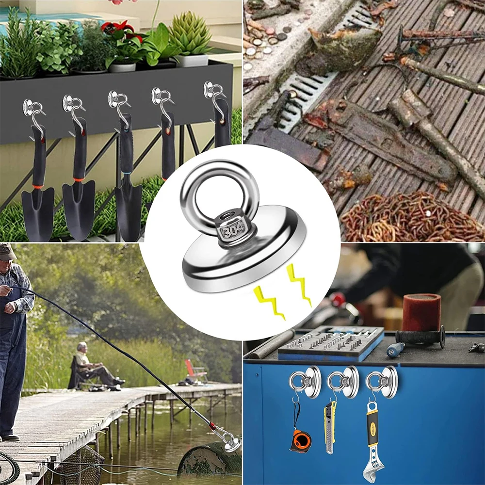 Super Strong Neodymium Magnets N52 Iman Ima Magnetic Fishing Magneat with Countersunk Hole Eyebolt for Salvage Fishing Magnet