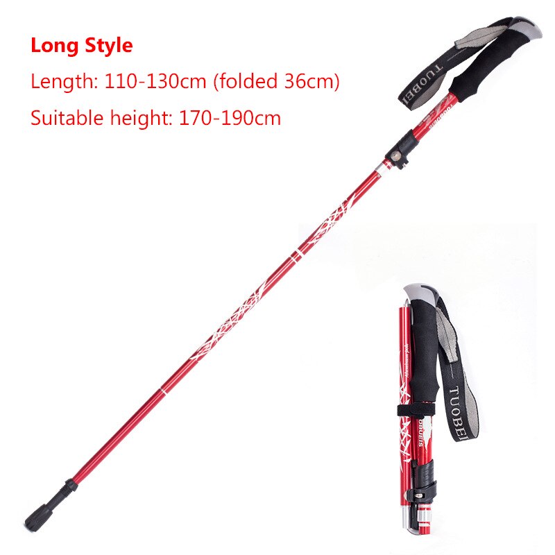 Foldable Walking Poles Anti-shock Trekking Sticks Adjustable Telescopic Baton For Hiking Climbing Accessories With Storage Bag: Long Style-Red