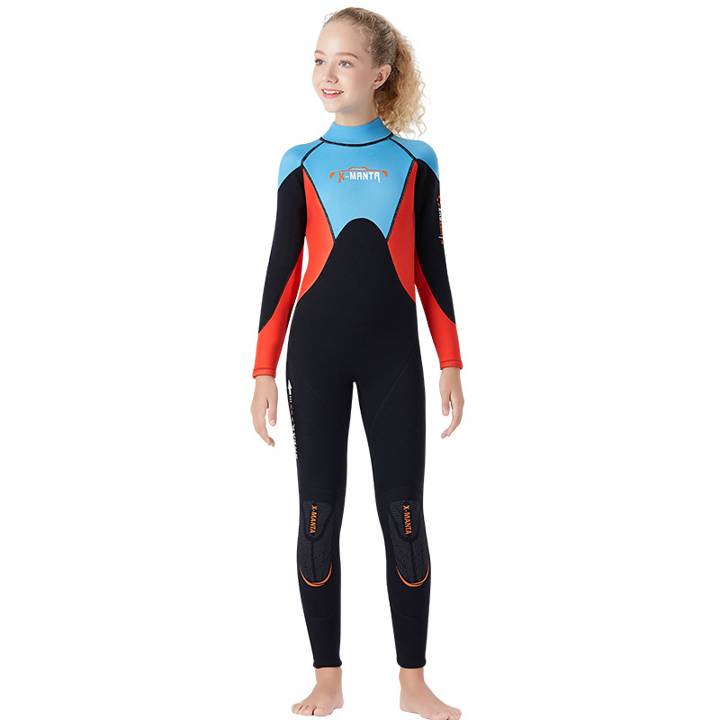 Girls One-piece Long Sleeves Diving Suit 2.5MM Neoprene Warm Wetsuit Kids UV Protection Swimwear Snorkeling Surfing Suit