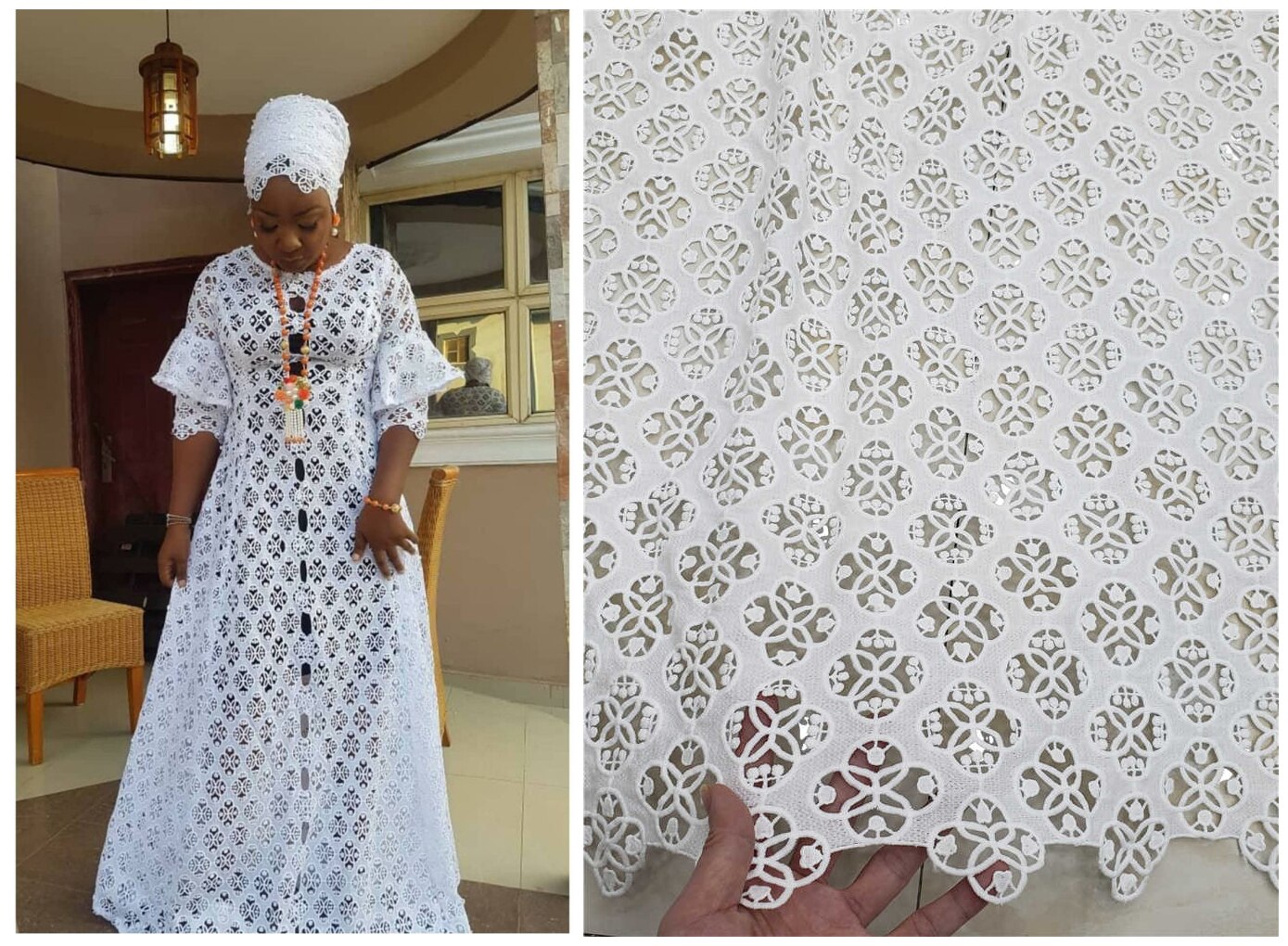 Tela de encaje de guipur de grado clásico para vestido de boda, tejido suave bordado, cordón africano, color blanco puro, amigable con la piel, última NN957-k: Pure white1
