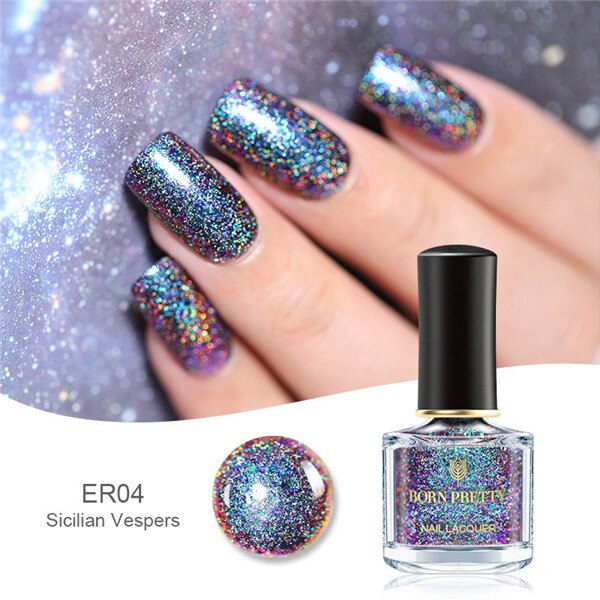 GEBOREN ZIEMLICH 6ml Pfau Holographische Nagellack nagel Wirkung Lange Anhaltende Nagellack glänzend funkeln Pailletten Nagel Kunst Mangel: BP04