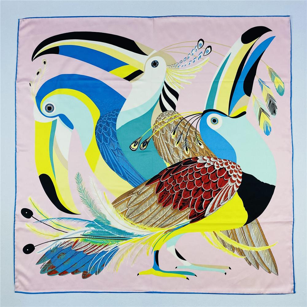 90Cm Drie Giraffen Hijab Sjaal Vrouwen Bandana Handgemaakte Gekruld Twill Zijde Vierkante Sjaal Luxe Foulard Hoofd Sjaals Sjaal: Ivoor