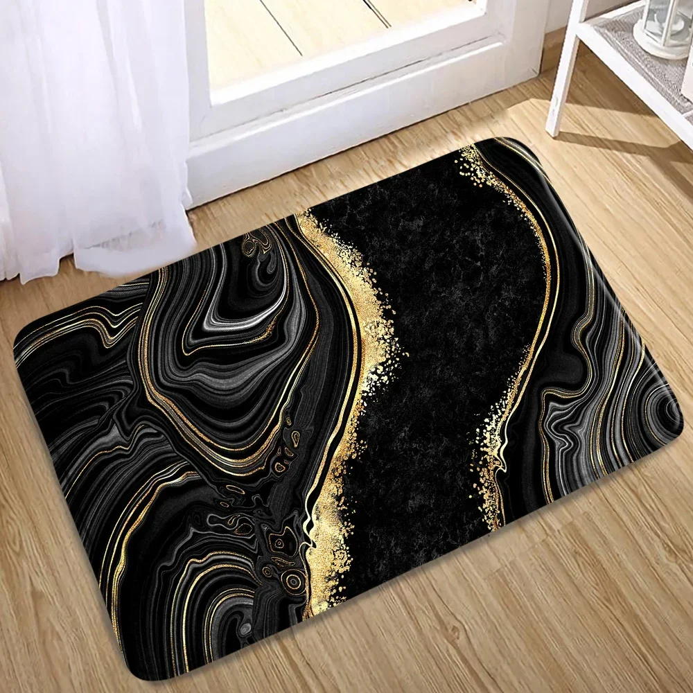 Abstract Black White Marble Bath Mat Set Geometric Texture Modern Carpet Home Bathroom Decor Non-slip Rugs Toilet Cover: Red