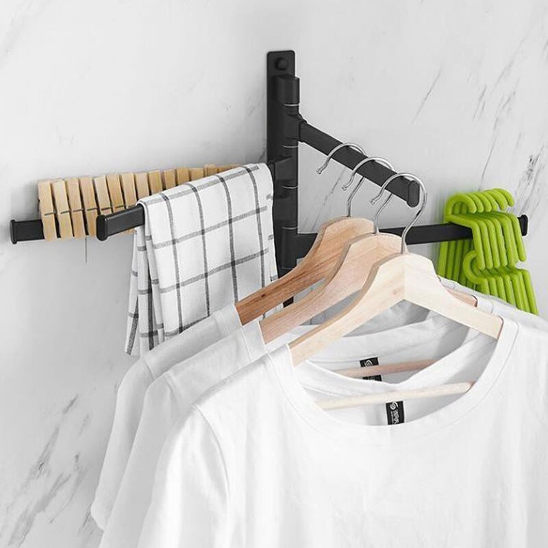 2/3/4 Arms Matte Black Bathroom Swivel Towel Bar, Space Saving Swinging Towel Rack Wall Mounted, Towel Holder with Hooks