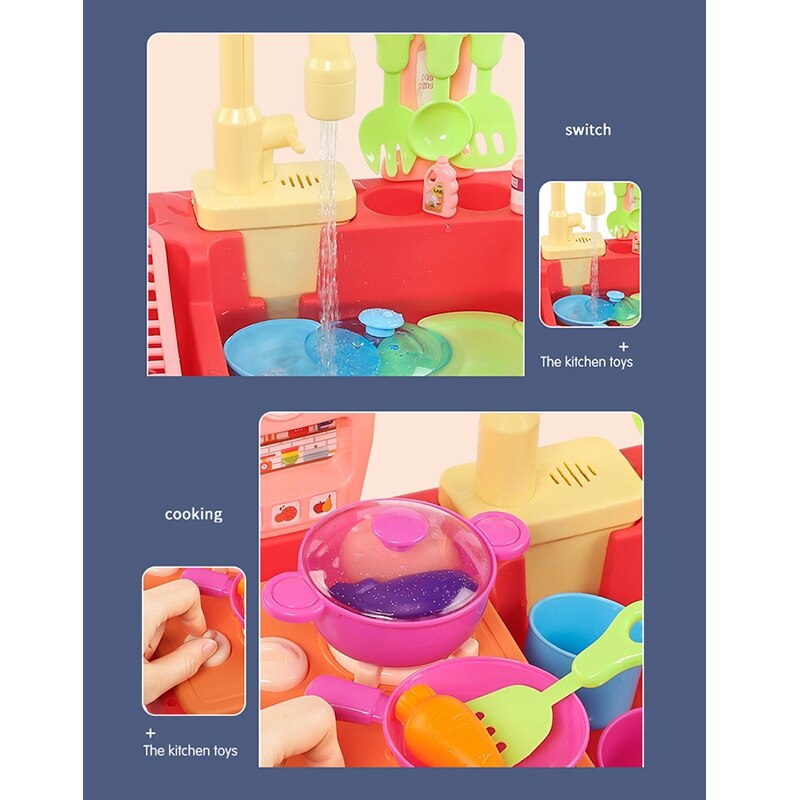 Kitchen Sink Toys Pretend Play Wash Up Kitchen Toys Dishwasher Toys Kitchenware Press Water Faucet & Drain