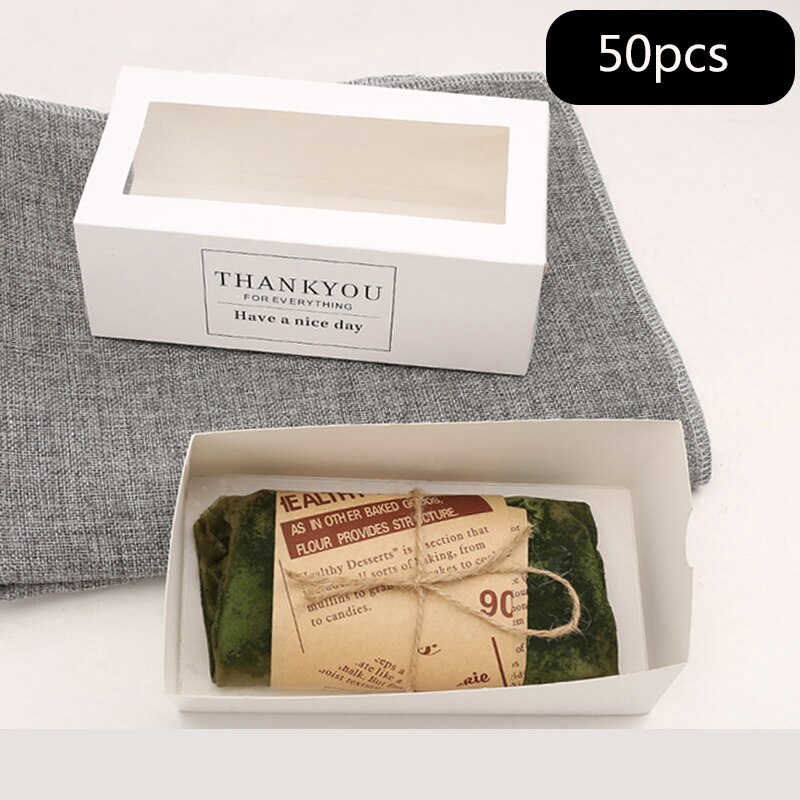 50 stuks kraftpapier taartdozen met venster "bedankt" voor bakkerij, gebak, dessert, koekjesdozen, verpakking voor feestbenodigdheden: 02