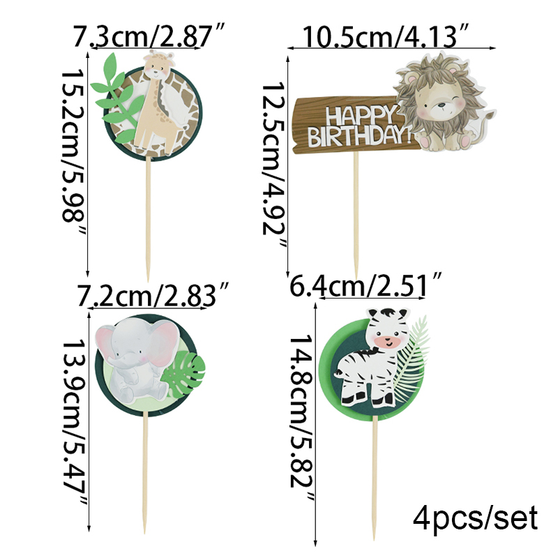 Décoration de gâteau animaux Safari, forêt renard Lion zèbre, décoration de Cupcake pour enfants, outils de décoration de gâteau pour fête de 1er anniversaire: jaune clair