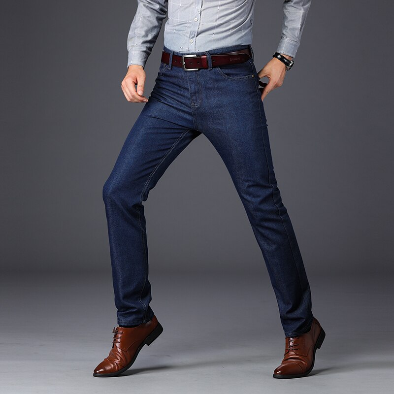 Heren winter warme plus fluwelen rechte jeans mannelijke klassieke dikke fleece denim broek plus grote maten broeken