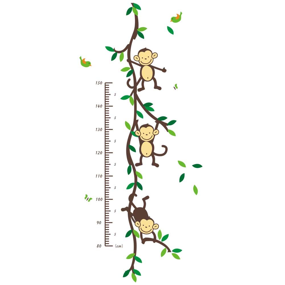 animal monkey tree branch home dacor wall sticker baby children height measure growth chart for kids room nursery decals: MULTI