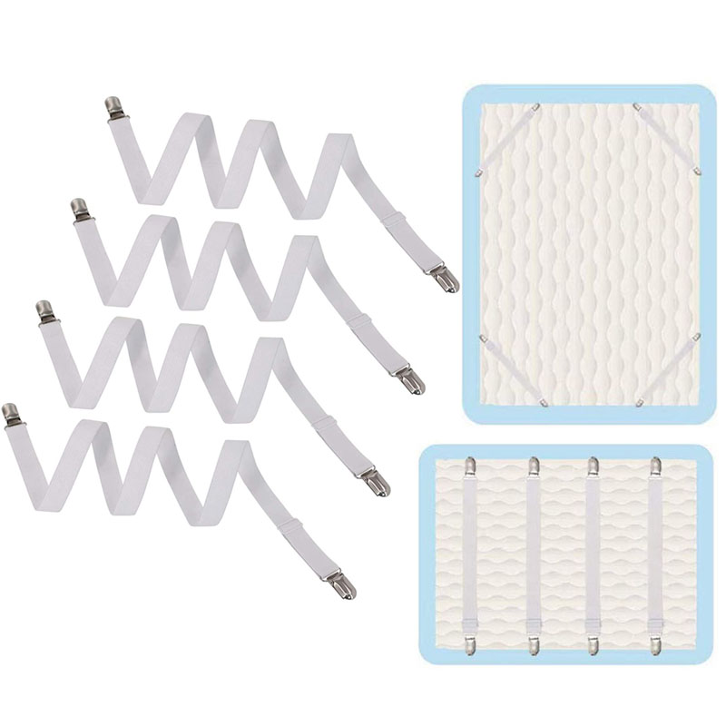 4 pezzi di fissaggio per lenzuolo regolabile, reggicalze, fascia elastica per lenzuolo, clip per cinghia, cuscino per divano, materasso, copertura per materasso, pinza, clip angolare