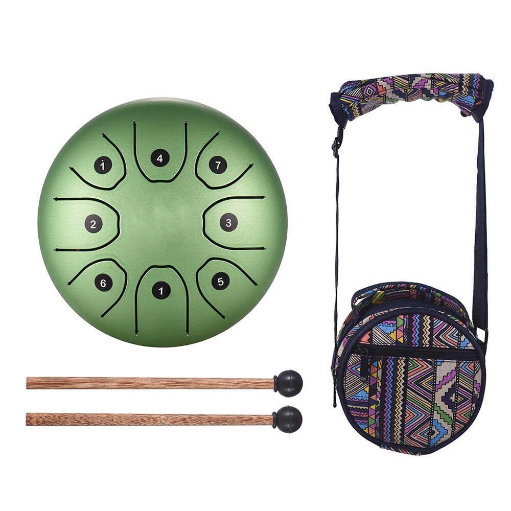 5.5 tommer mini 8- tone stål tunge tromme c nøgle percussion instrument hånd pan tromle med tromme mallets bære taske: Grøn