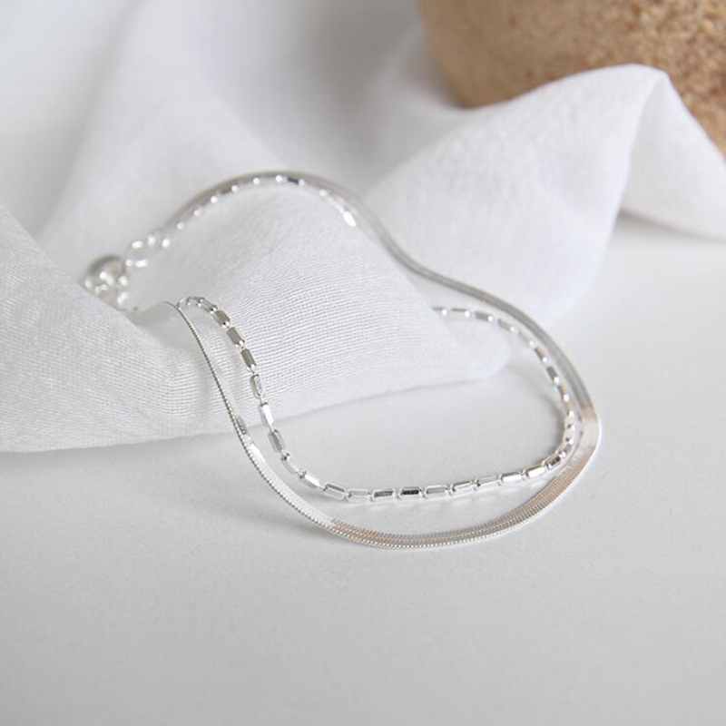 Ruifan Double Layer Snake Chains Anklets for Women 925 Sterling Silver Ankle Bracelets Ladies Female Bracelet Jewelry YBR059