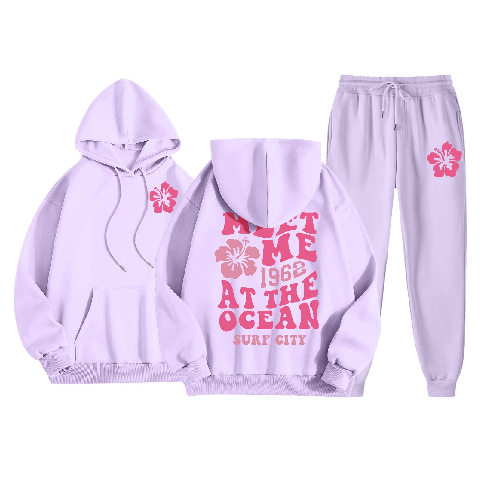 Damkläder i två delar set hoodie sweatshirt och långa mjukisbyxor joggingbyxor dam fina byxdressar fina byxdressar för kvinnor: L / Lila