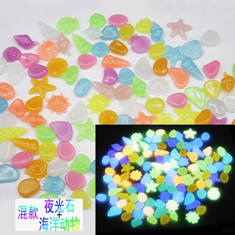 100 stuks/pak glow in the dark tuinkiezels, lichtgevende stenen voor aquariumpaden, tuinpaden, tuindecoratie, lichtgevende stenen: 2 type gemengd 90 stuks