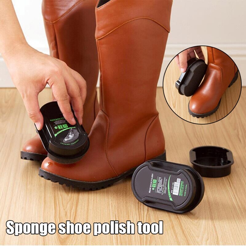 Lette farveløse sko dobbeltsidede sko polish rub voks svamp pleje olie læder sko børste til hjemmet