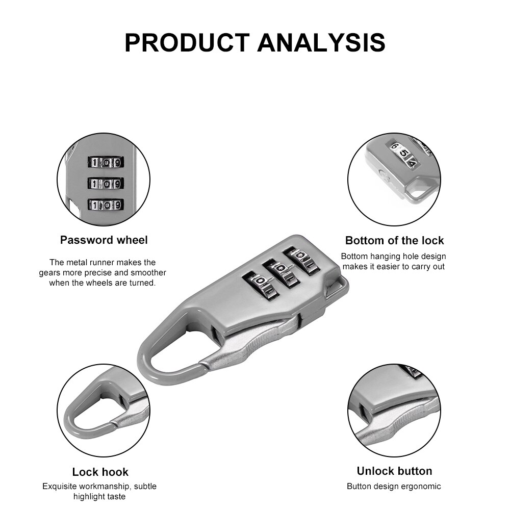 3 Dial Digit Password Combination Padlock Suitcase Mini Coded Keyed Anti-Theft Locks Multi Colors Safe Metal Code Lock