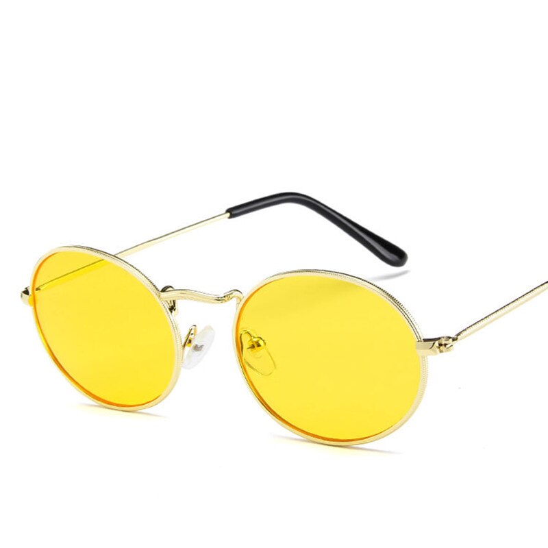 Ovale kvinder solbriller mænd briller dame luksus retro metal solbriller vintage spejl  uv400 oculos de sol: Gul