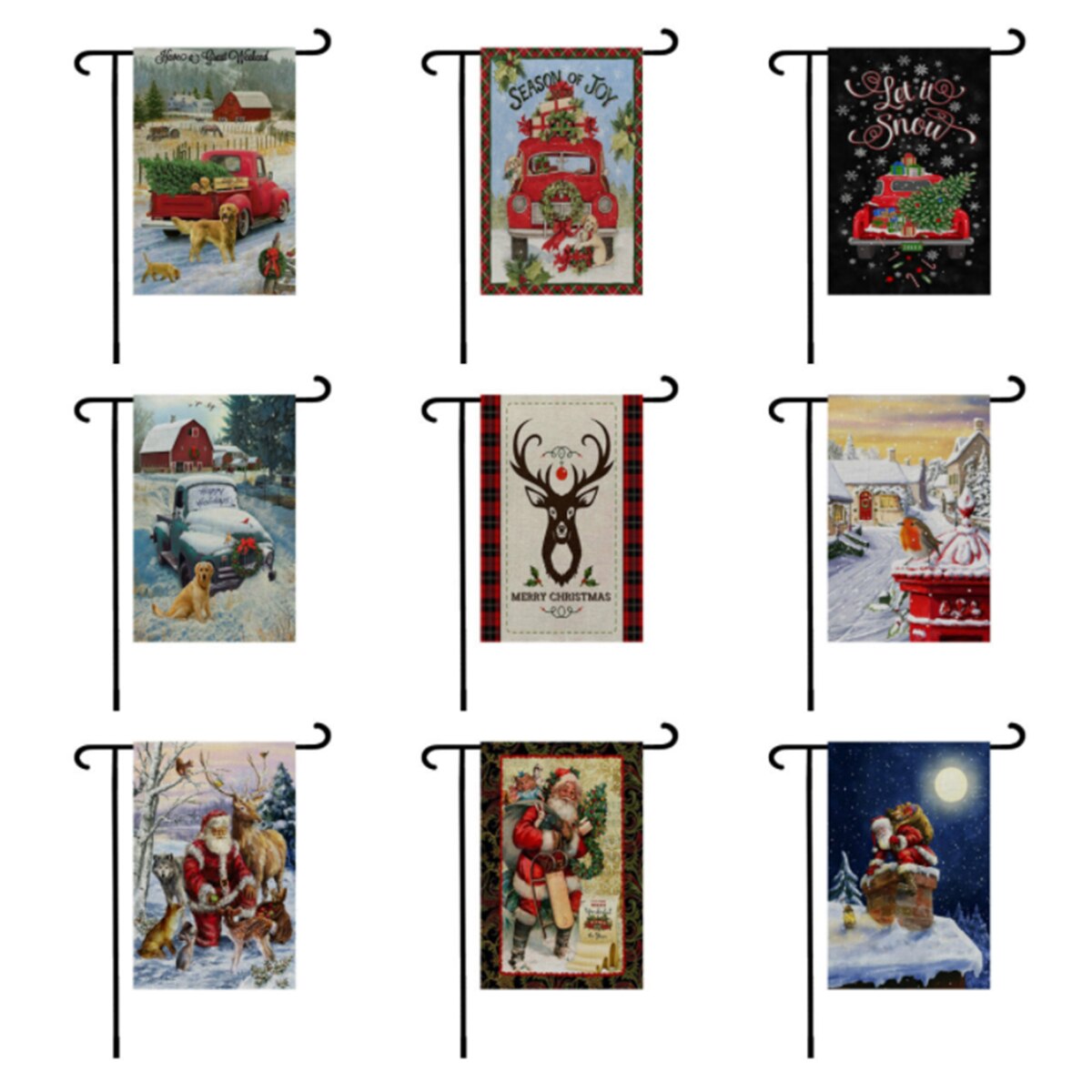 Drapeau de jardin de noël, Double face bonhomme de neige père noël Elk camion Vertical extérieur Yard drapeau pour les D \ u00e9cor