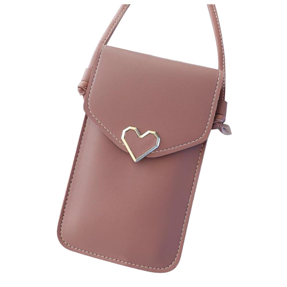 Touch Screen Mobile Phone Bag Womens Phone Bag Touchable Leather Change Bag Crossbody Mini Shoulder Bag Wallet: Wine