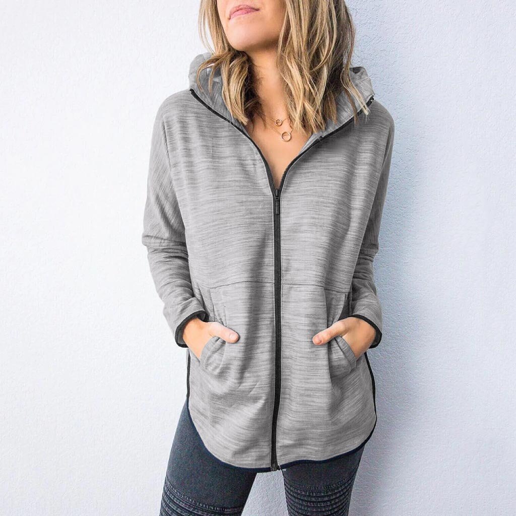 Vrouwen Winter Herfst Solid Hooded Lange Jassen Casual Sport Jassen Met Pocket Warmer Rits Jas Brede taille Bovenkleding Vrouwelijke: gray / M