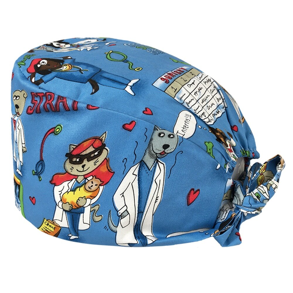 Cartoon animatie print verpleegster petten ademend laboratorium unisex werkmuts schoonheidssalon spa verzorging scrub pet: 22111