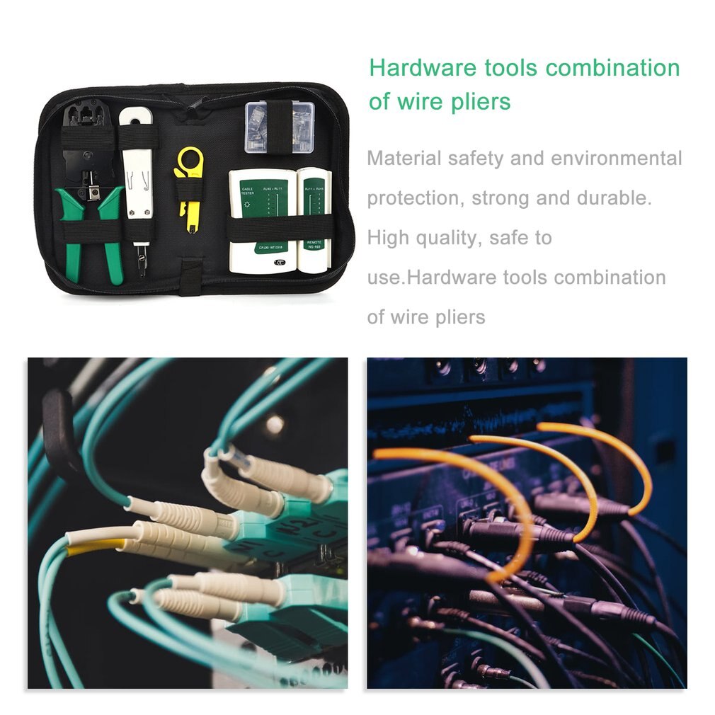 8pcs/Set Computer Network Repair Tool Kit LAN Cable Tester Wire Cutter Screwdriver Pliers Crimping Maintenance Tool Set Bag