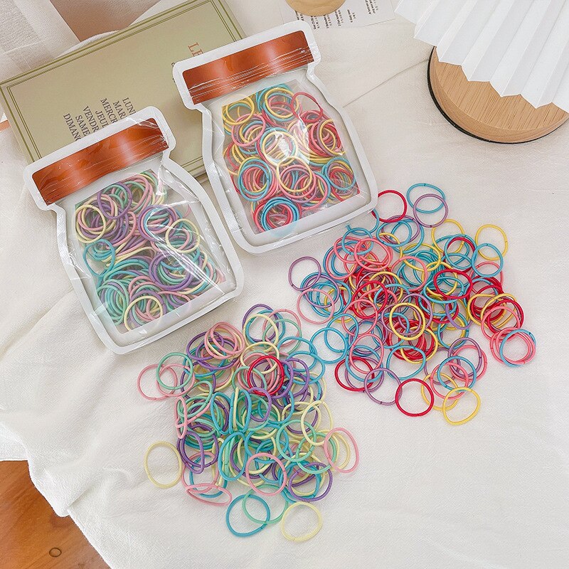 100 pièces mignon bonbon couleur élastique pour femmes fille enfants anneau de cheveux noir coloré